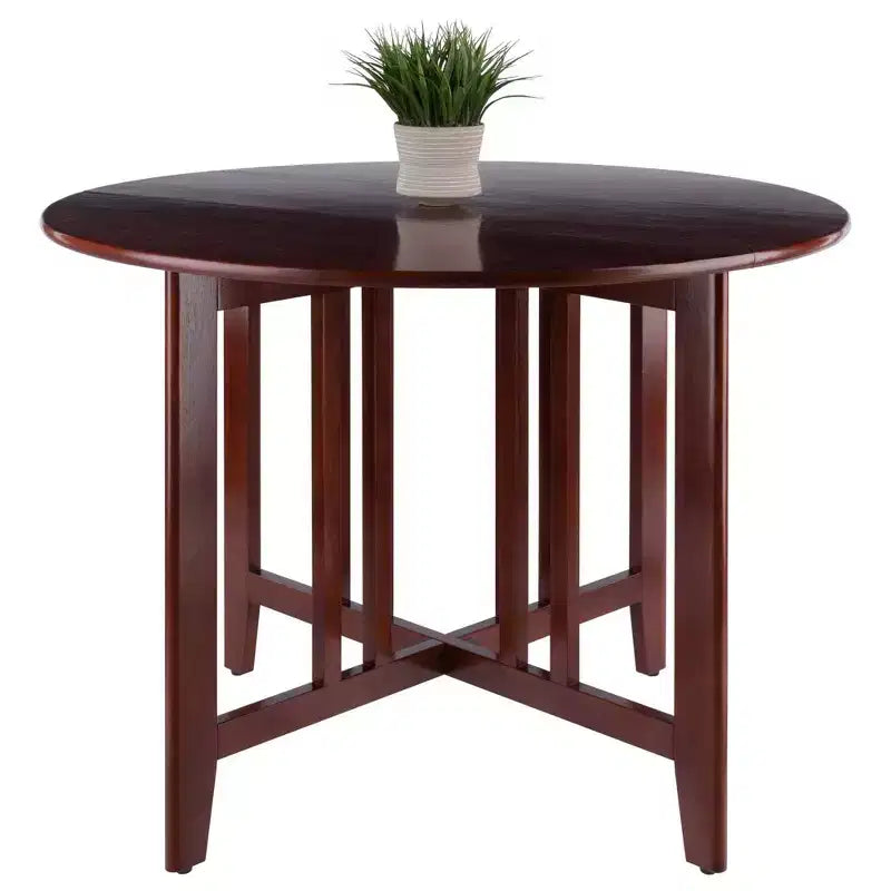 Set da pranzo Alamo Drop Leaf da 5 pezzi con sedie Ladder Back Legno/Noce - Winsome: Tavolo rotondo, base a 4 gambe