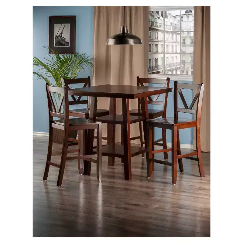 Set da pranzo a 5 pezzi Orlando con bancone, portaoggetti e sgabelli imbottiti - Winsome