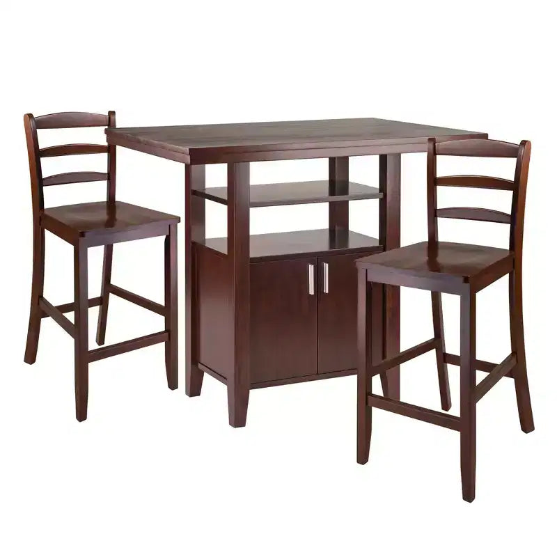 Winsome 3pc Albany Counter Height Dining Set with Ladder Back Stools Walnut: Traditional Style, 4-Seat Rectangular Table