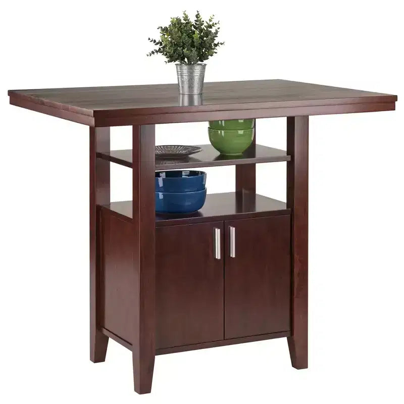 Set da pranzo Winsome 3 pezzi Albany, altezza bancone, con sgabelli con schienale a pioli, noce: stile tradizionale, tavolo rettangolare 4 posti