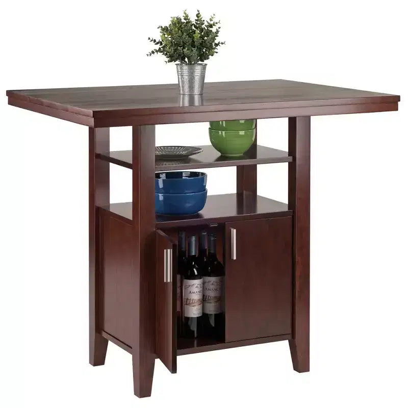 Set da pranzo Winsome 3 pezzi Albany, altezza bancone, con sgabelli con schienale a pioli, noce: stile tradizionale, tavolo rettangolare 4 posti