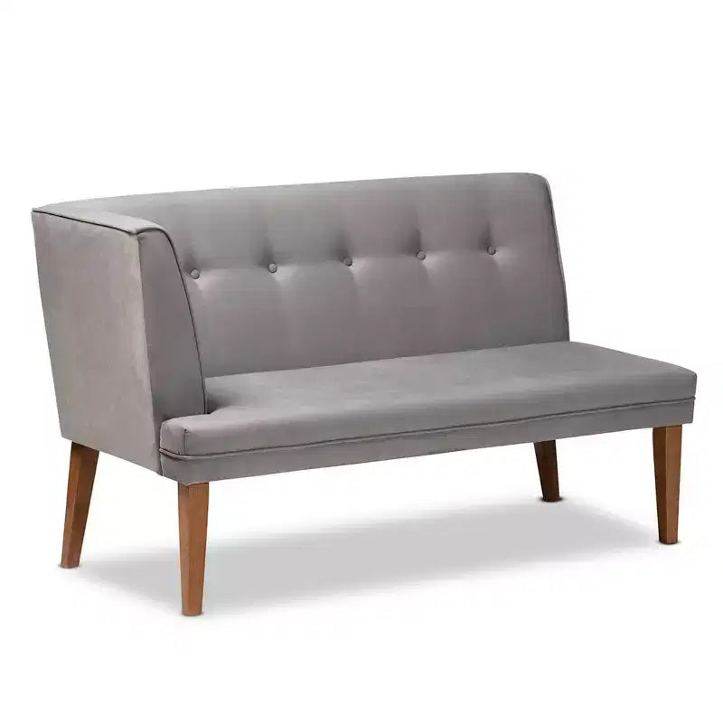 Set da 2 panche angolari imbottite Stewart per angolo pranzo, tessuto e legno, grigio/noce - Baxton Studio: panche angolari in velluto