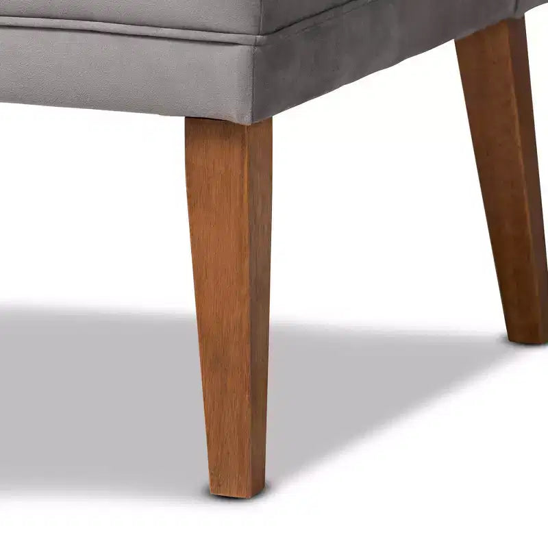 Set da 2 panche angolari imbottite Stewart per angolo pranzo, tessuto e legno, grigio/noce - Baxton Studio: panche angolari in velluto