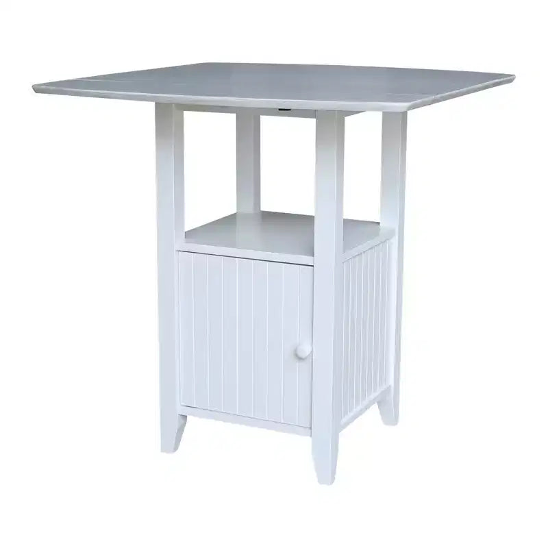 Set da Pranzo Bistrò con Tavolo con Doppia Anta a Goccia e 2 Sgabelli da Bancone con Doppia Schiena Incrociata, Altezza Bancone, Bianco/Gesso Anticato - International Concepts: 3 Pezzi