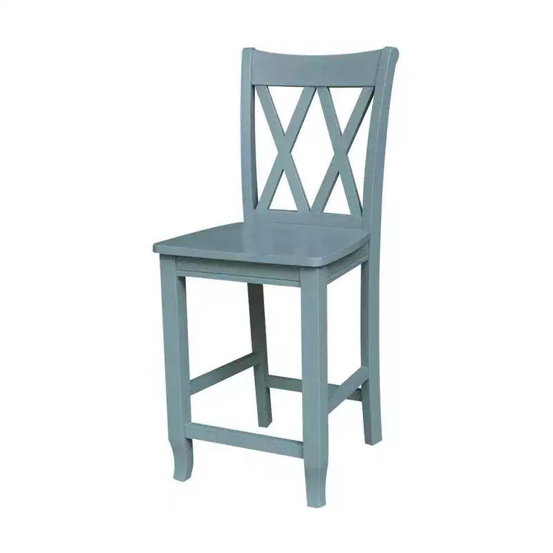 Set da Pranzo Bistrò con Tavolo con Doppia Anta a Goccia e 2 Sgabelli da Bancone con Doppia Schiena Incrociata, Altezza Bancone, Bianco/Gesso Anticato - International Concepts: 3 Pezzi