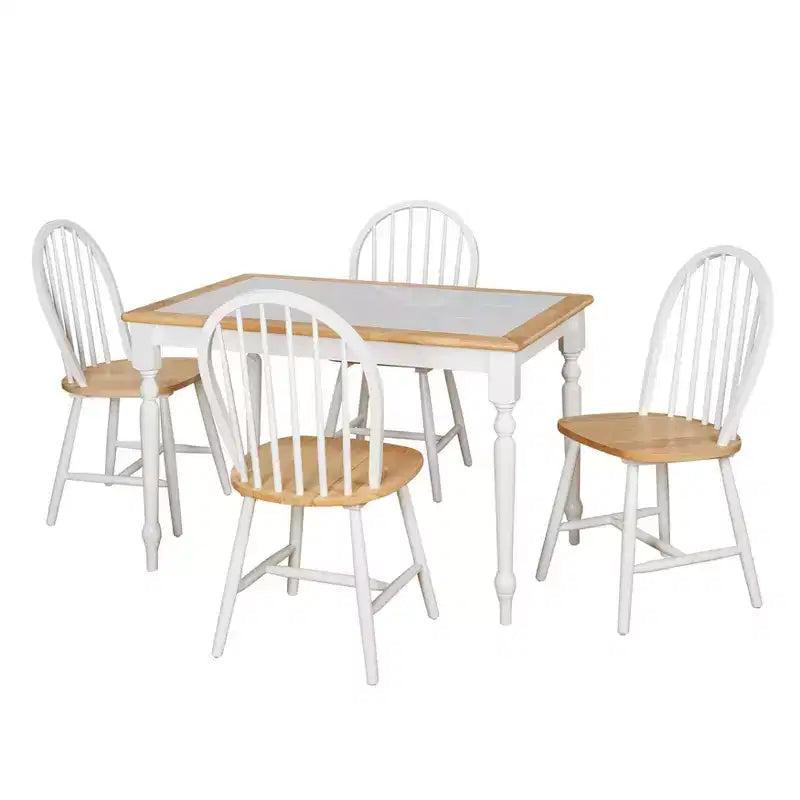 Buylateral 5pc Tara Farmhouse Tile Top Rectangular Dining Set with Spindle Chairs White/Natural