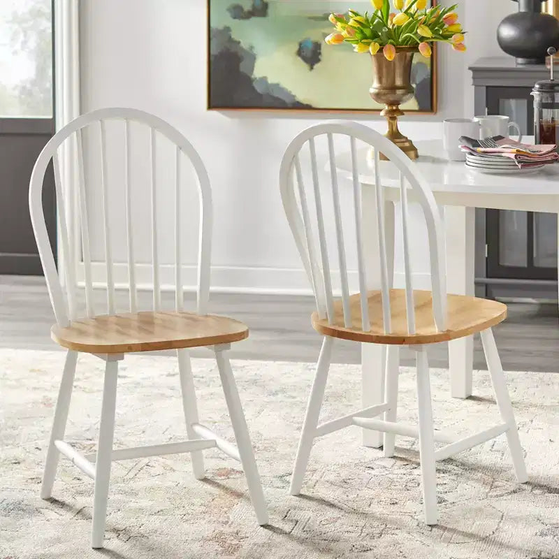 Set da pranzo rettangolare Buylateral 5 pezzi Tara Farmhouse con piano in piastrelle e sedie a fuso Bianco/Naturale