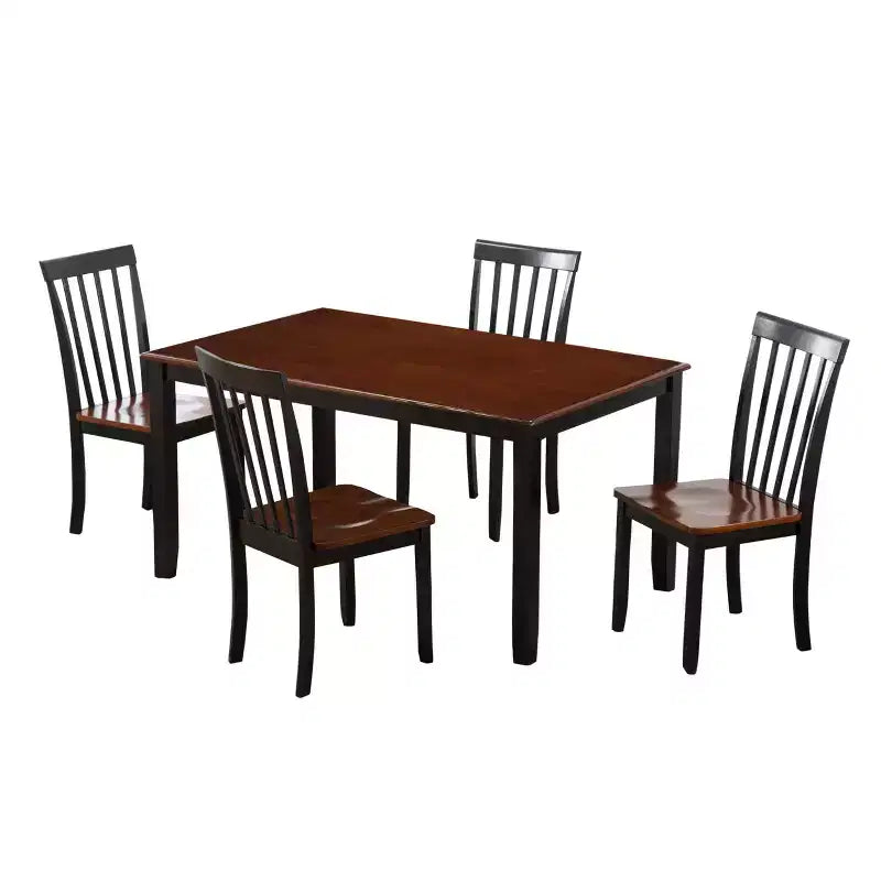 Set da pranzo Bloomington 5 pezzi nero e ciliegio - Boraam: stile tradizionale, struttura in legno di gomma, gambe affusolate, tavolo rettangolare