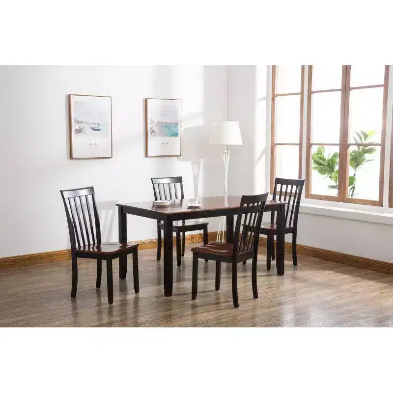 Set da pranzo Bloomington 5 pezzi nero e ciliegio - Boraam: stile tradizionale, struttura in legno di gomma, gambe affusolate, tavolo rettangolare