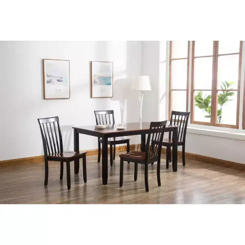 Set da pranzo Bloomington 5 pezzi nero e ciliegio - Boraam: stile tradizionale, struttura in legno di gomma, gambe affusolate, tavolo rettangolare