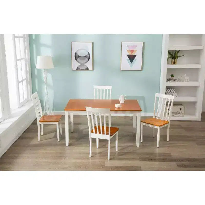 Set da pranzo 5 pezzi Bloomington Bianco/Rovere miele - Boraam: telaio in Rubberwood, stile rustico, sei posti a sedere