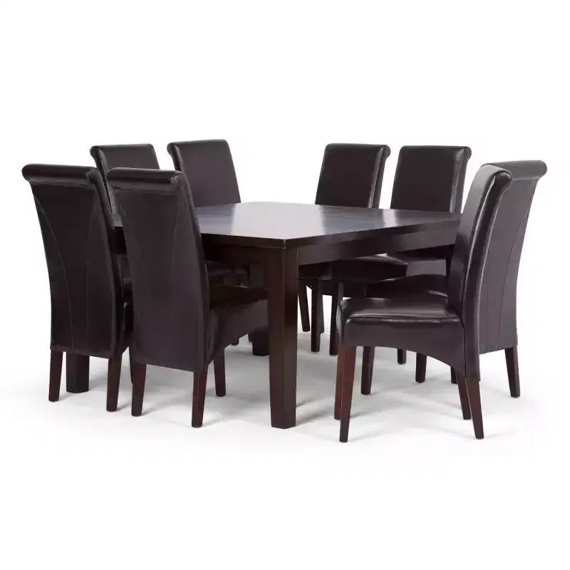 9pc Franklin Solid Hardwood Dining Set Brown - WyndenHall: Square Table, 8 Parson Chairs