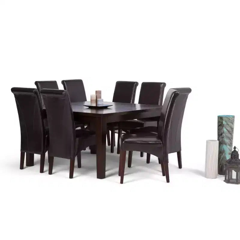 Set da pranzo Franklin 9 pz in legno massello marrone - WyndenHall: tavolo quadrato, 8 sedie Parson