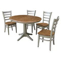 36" 4pc Lisa Round Extendable Dining Table with Emily Chairs Hickory Brown - International Concepts: Solid Wood, Mid-Century Modern, Pedestal Base