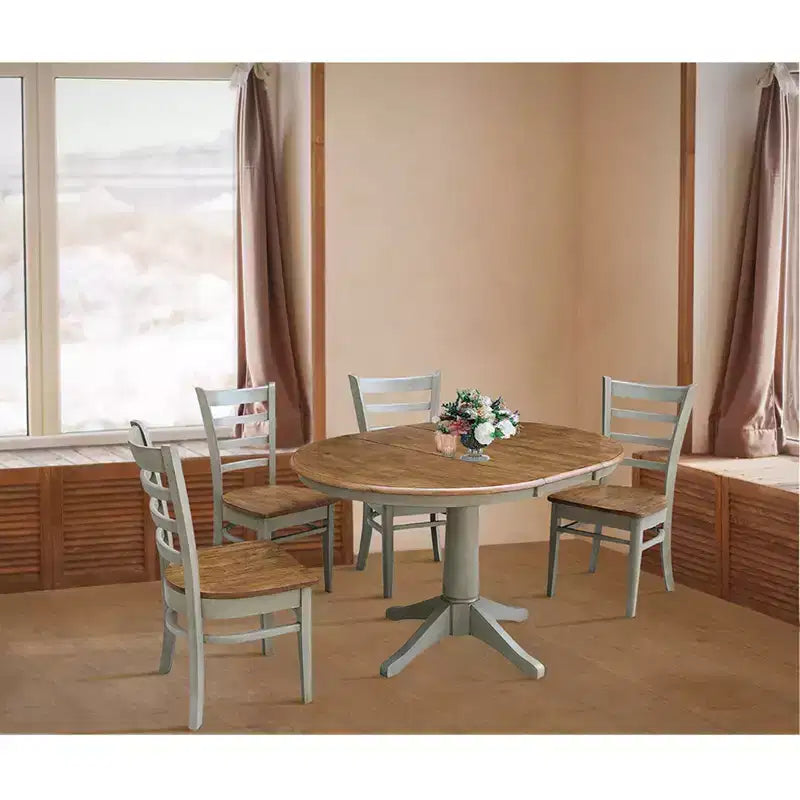 Tavolo da pranzo rotondo allungabile Lisa da 36" 4 pezzi con sedie Emily marrone Hickory - International Concepts: legno massello, stile moderno di metà secolo, base a piedistallo