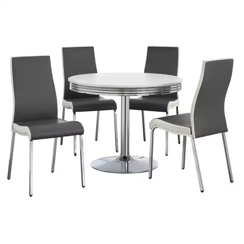Buylateral 5pc Torrance Retro Dining Set with Padded Chair Seats and Highbacks White/Chrome/Gray