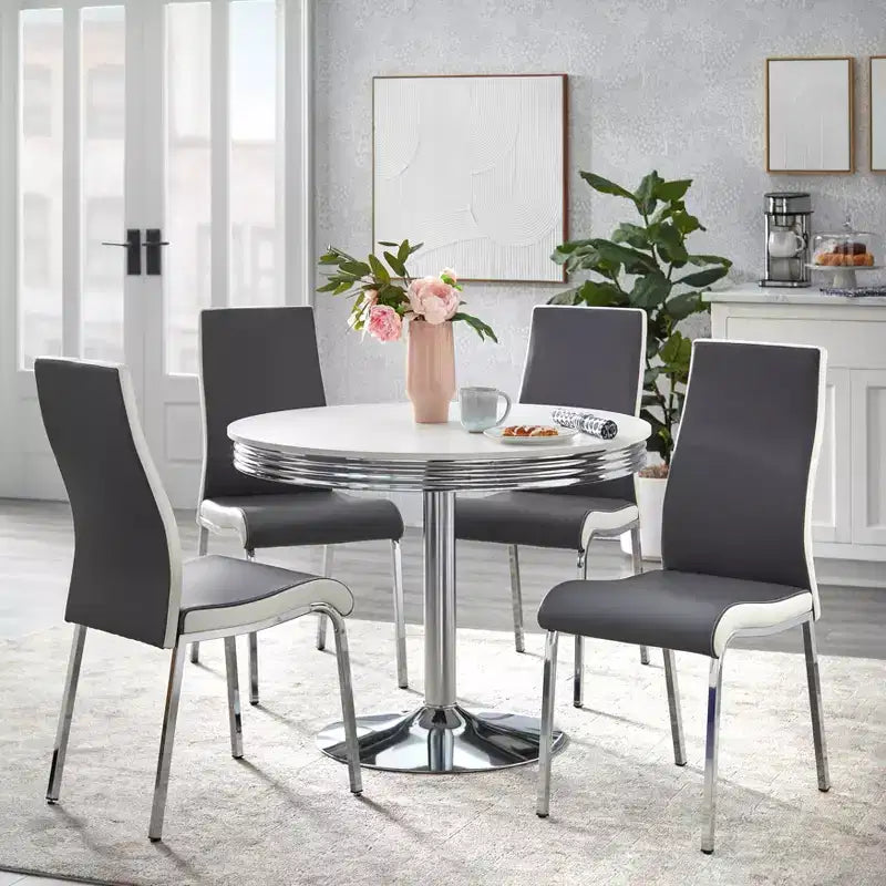 Set da pranzo retrò Torrance di Buylateral, 5 pezzi, con sedili imbottiti e schienali alti, bianco/cromo/grigio