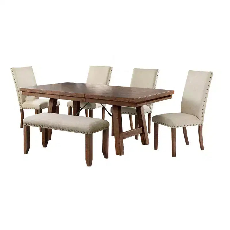 Set tavolo da pranzo allungabile Dex 6 pezzi: Finitura fumo, Dettagli a tenditore - Picket House Furnishings