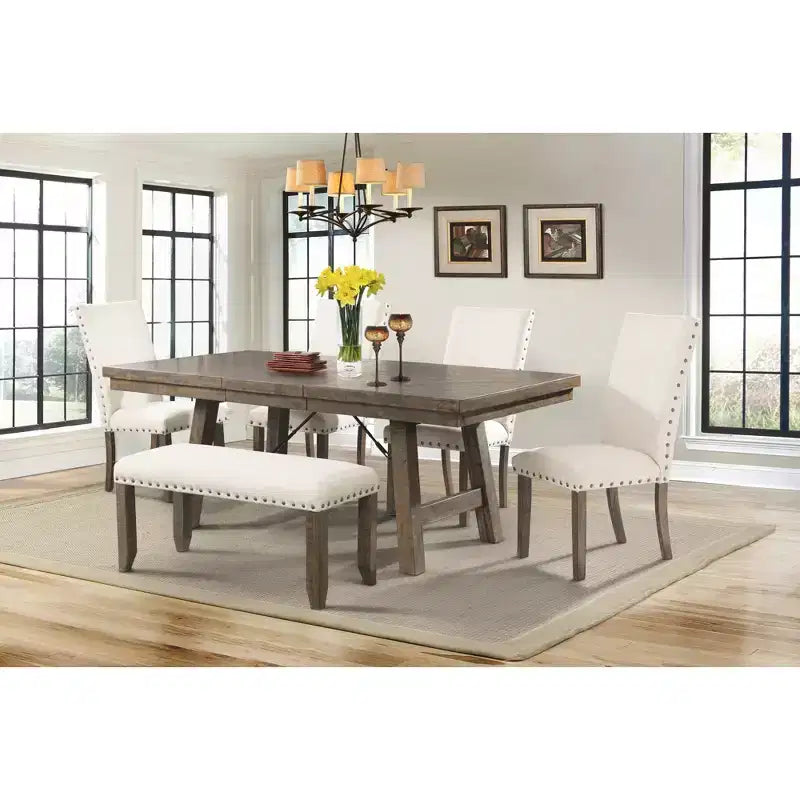 Set tavolo da pranzo allungabile Dex 6 pezzi: Finitura fumo, Dettagli a tenditore - Picket House Furnishings