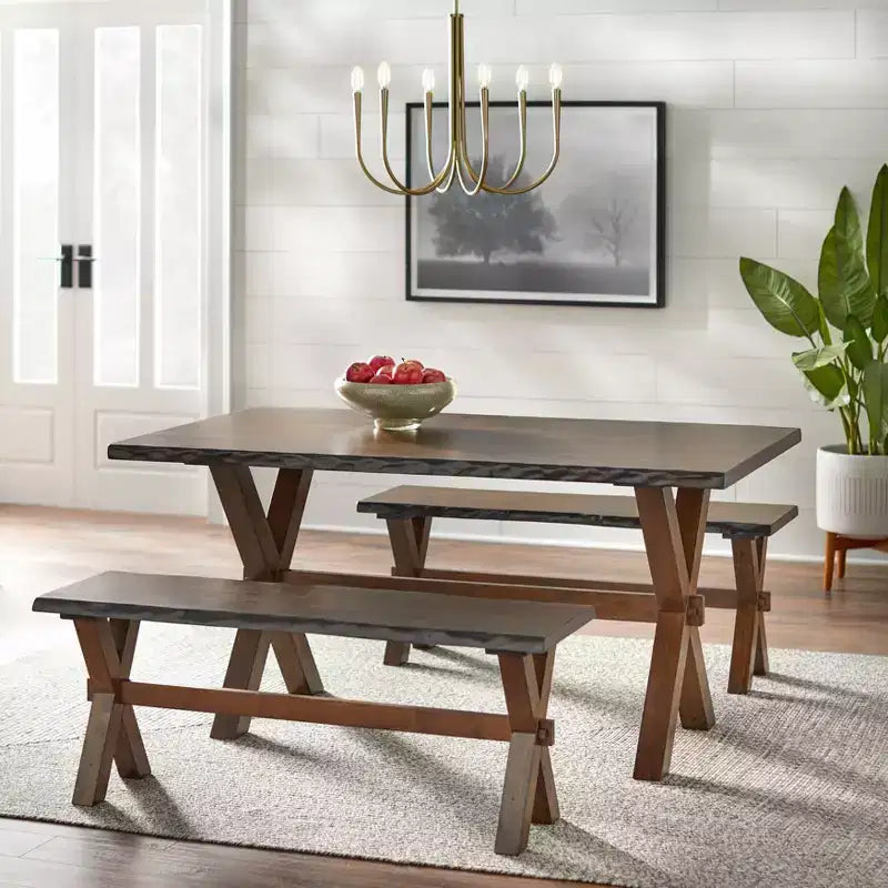 Buylateral Set da pranzo Mandeville 3 pezzi in legno massello con bordo rustico, marrone