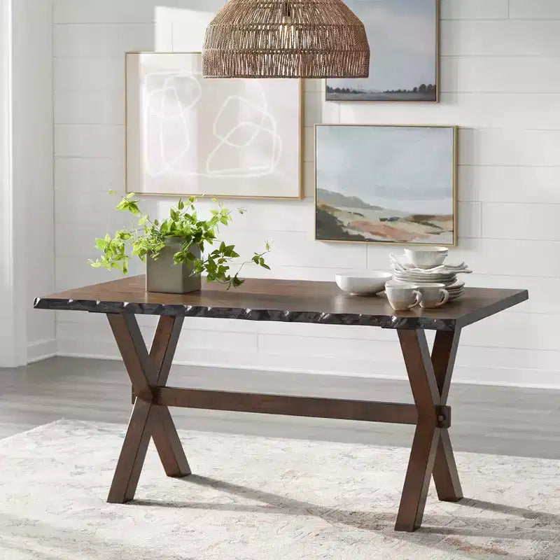 Buylateral Set da pranzo Mandeville 3 pezzi in legno massello con bordo rustico, marrone