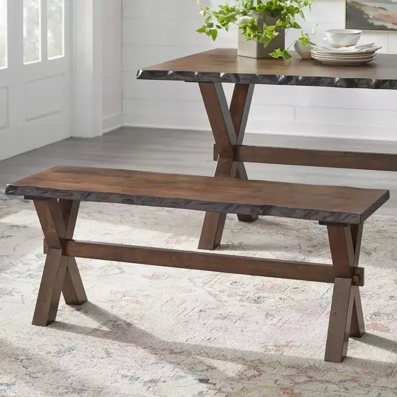 Buylateral Set da pranzo Mandeville 3 pezzi in legno massello con bordo rustico, marrone