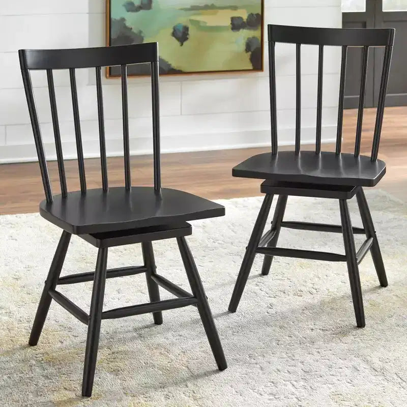 Set da pranzo allungabile Lifestorey 5 pezzi Aspen Farmhouse con sedie girevoli in legno massello nero opaco