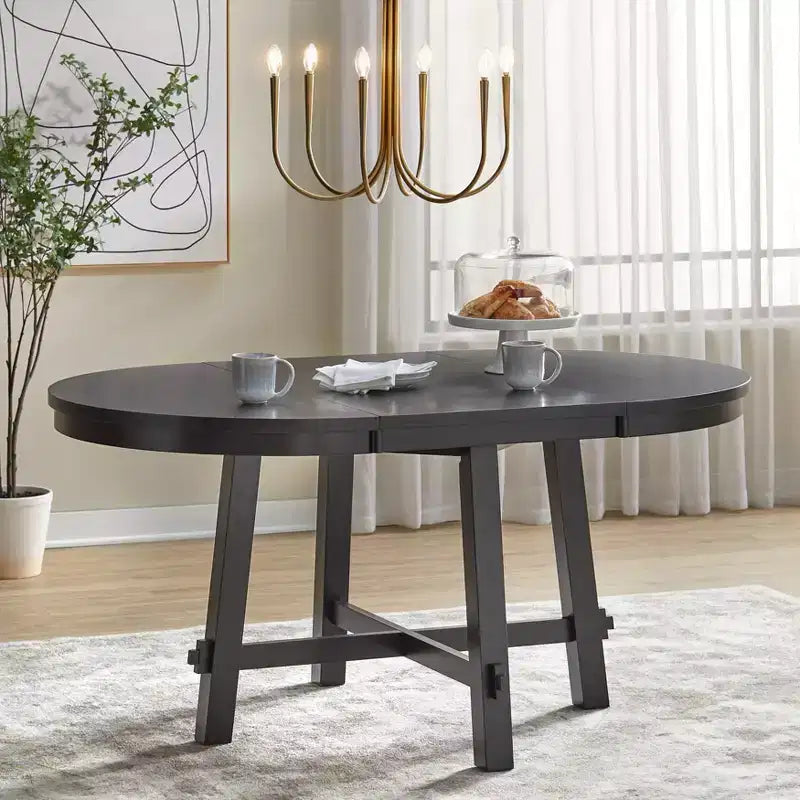 Set da pranzo allungabile Lifestorey 5 pezzi Aspen Farmhouse con sedie girevoli in legno massello nero opaco