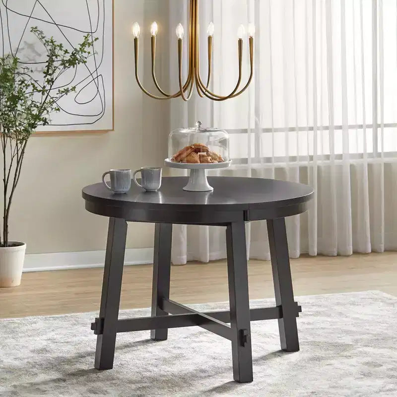 Set da pranzo allungabile Lifestorey 5 pezzi Aspen Farmhouse con sedie girevoli in legno massello nero opaco