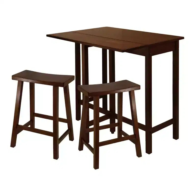 3pc 24" Lynnwood High Drop Leaf Counter Height Dining Set, Saddle Stools - Winsome: Space-Saving, Seats 4