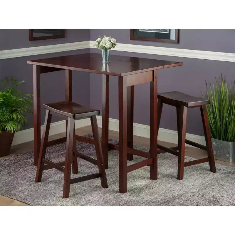 Set da pranzo da 3 pezzi Lynnwood, altezza bancone, con foglie a goccia da 24", sgabelli a sella - Winsome: Salvaspazio, 4 posti a sedere