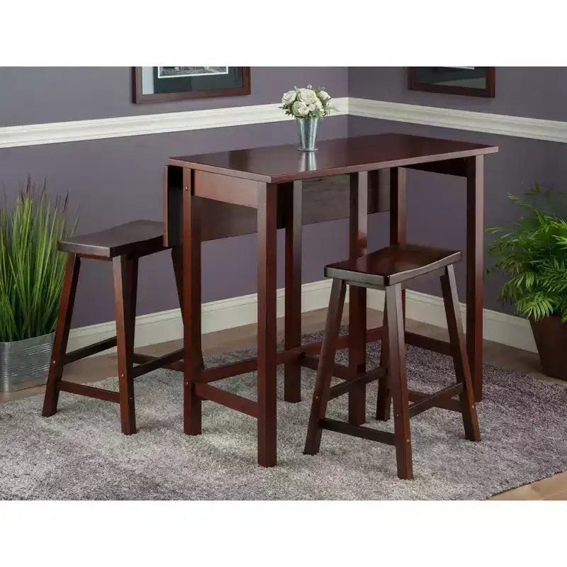 Set da pranzo da 3 pezzi Lynnwood, altezza bancone, con foglie a goccia da 24", sgabelli a sella - Winsome: Salvaspazio, 4 posti a sedere