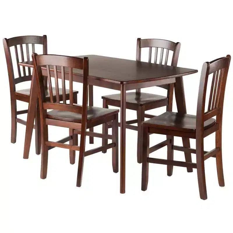 5pc Shaye Dining Table with Slat Back Chairs Walnut - Winsome: Mid-Century Modern, Wood, Non-Extension, Seats 4