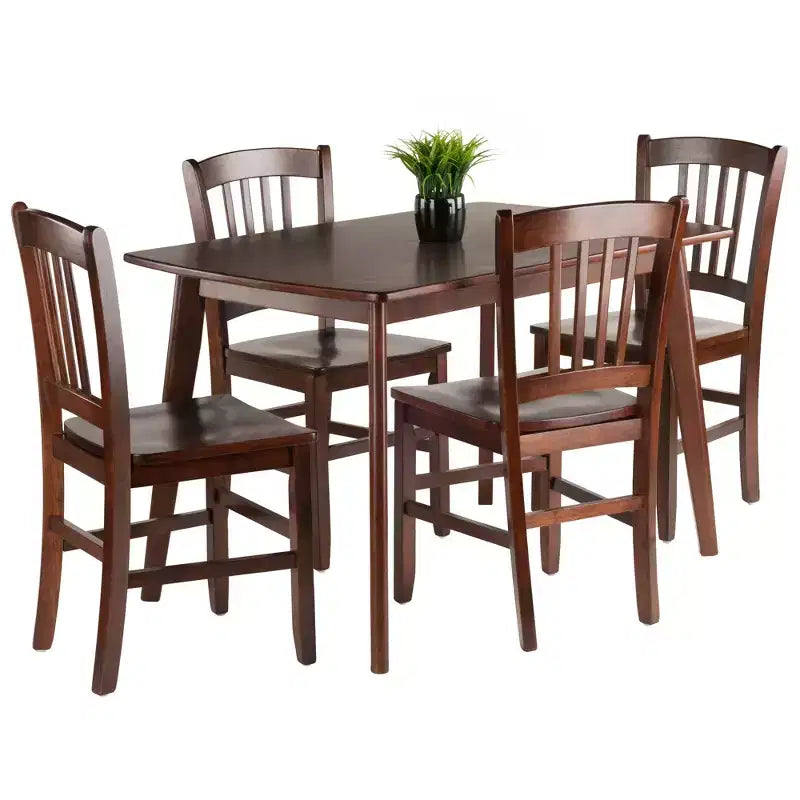 Tavolo da pranzo Shaye a 5 pezzi con sedie Slat Back Noce - Winsome: Mid-Century Modern, Legno, Non allungabile, 4 posti