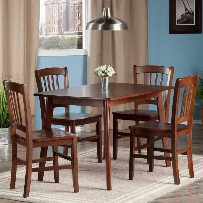 Tavolo da pranzo Shaye a 5 pezzi con sedie Slat Back Noce - Winsome: Mid-Century Modern, Legno, Non allungabile, 4 posti