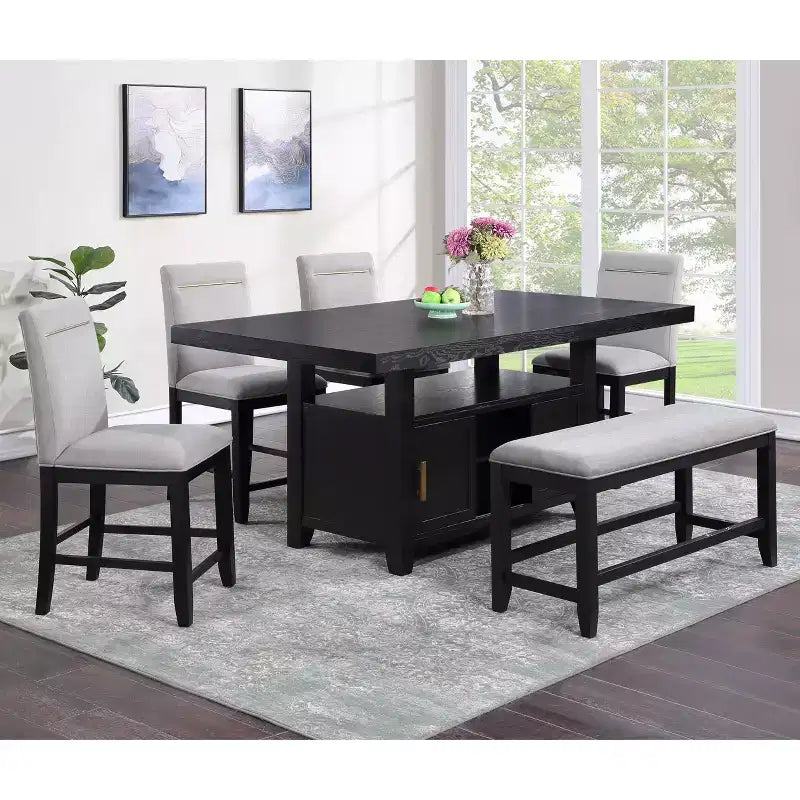 Set da pranzo alto Yves 6 pezzi con contenitore color carbone - Steve Silver Co.