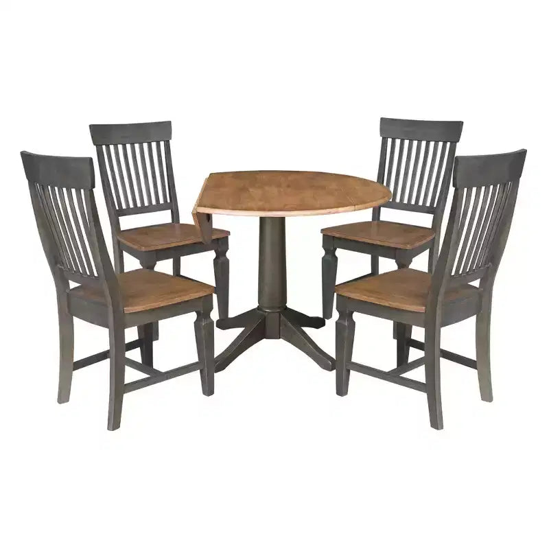 Tavolo da pranzo rotondo con due ante a ribalta da 42" con 4 sedie con schienale a doghe Hickory/Washed Coal - International Concepts