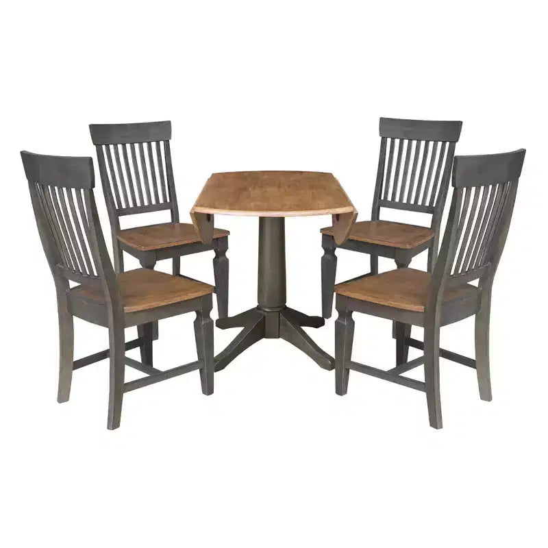 Tavolo da pranzo rotondo con due ante a ribalta da 42" con 4 sedie con schienale a doghe Hickory/Washed Coal - International Concepts