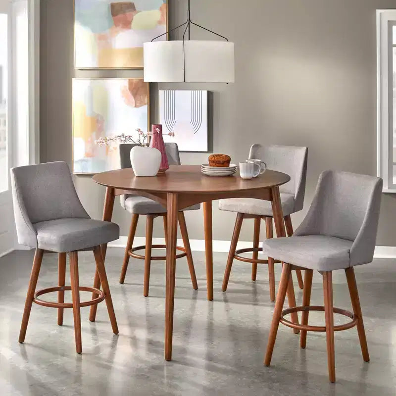 Set da pranzo Lifestorey Derby 5 pezzi, altezza bancone, moderno di metà secolo, Noce/Grigio
