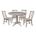 36" Karen Round Extendable Dining Table with 4 X Back Chairs Taupe: Solid Wood, Pedestal Base - International Concepts