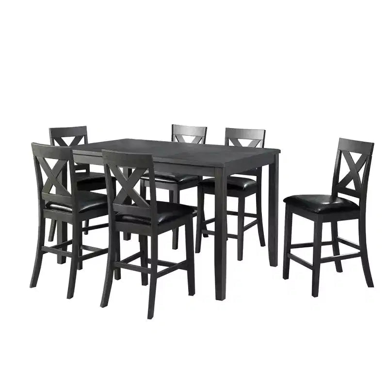 Set da pranzo Alexa 7 pezzi altezza bancone Picket House Furnishings marrone: sedie moderne imbottite, struttura in legno