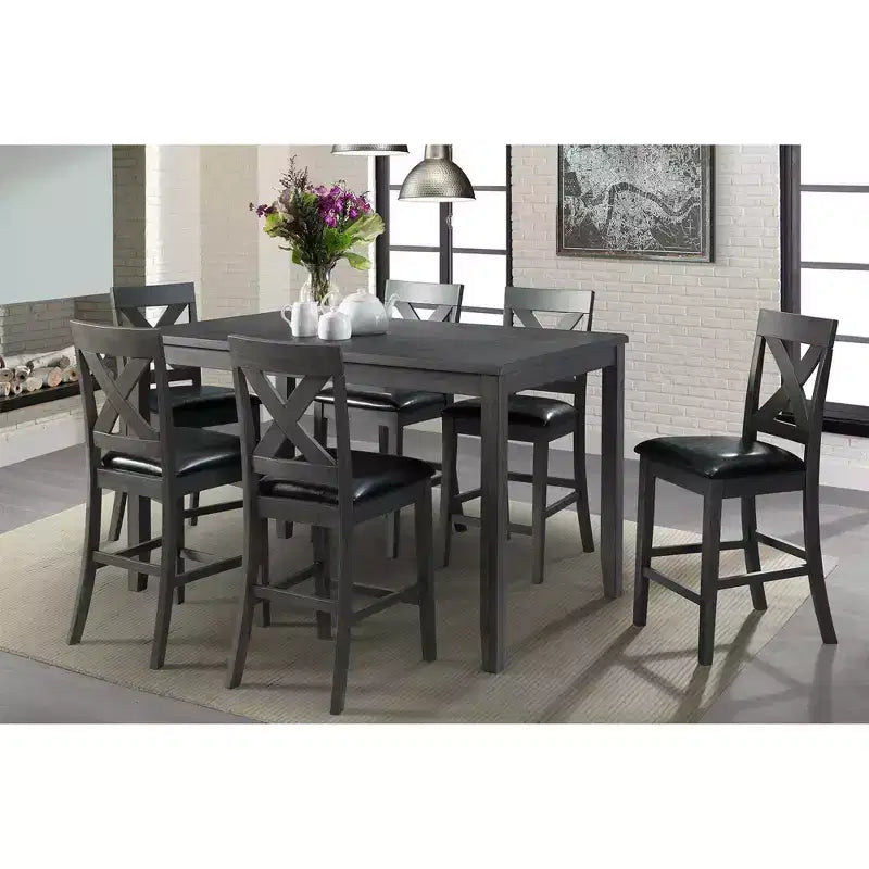 Set da pranzo Alexa 7 pezzi altezza bancone Picket House Furnishings marrone: sedie moderne imbottite, struttura in legno
