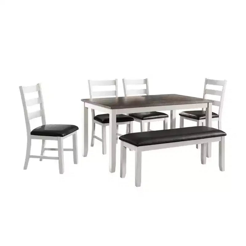 Set da pranzo 6 pz Kona Marrone - Picket House Furnishings: Sedie imbottite, Panca in legno, Tavolo rettangolare