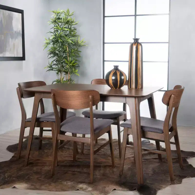 Set da pranzo rettangolare Lucious 5 pezzi grigio scuro/noce - Christopher Knight Home: stile scandinavo, 4 sedie imbottite