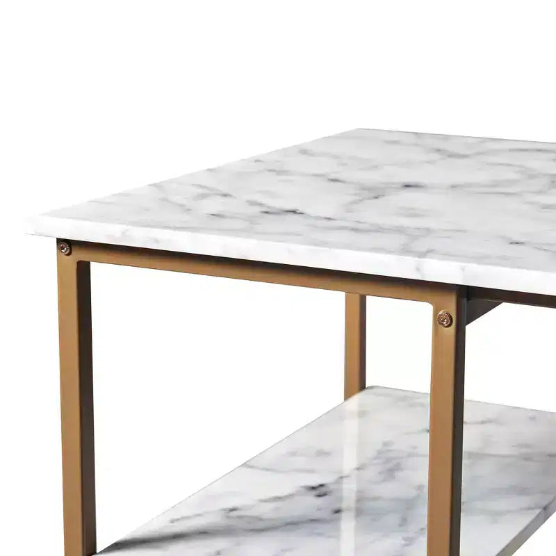 Teamson Home Marmo Set da pranzo con tavolo da colazione e piano effetto marmo in ottone: 3 pezzi, stile moderno, finitura laccata, sgabelli imbottiti