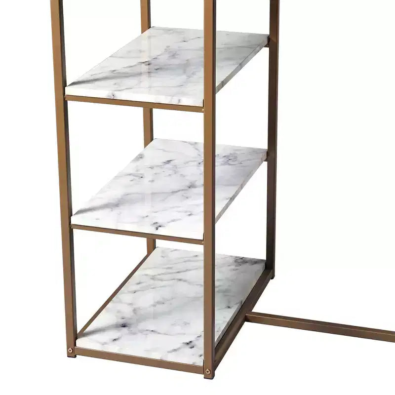 Teamson Home Marmo Set da pranzo con tavolo da colazione e piano effetto marmo in ottone: 3 pezzi, stile moderno, finitura laccata, sgabelli imbottiti
