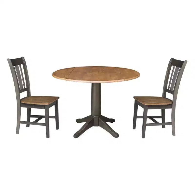 42" Round Dual Drop Leaf Dining Table with 2 Splat Back Chairs - International Concepts: Compact, Pedestal Base