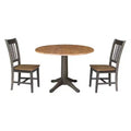 42" Round Dual Drop Leaf Dining Table with 2 Splat Back Chairs - International Concepts: Compact, Pedestal Base