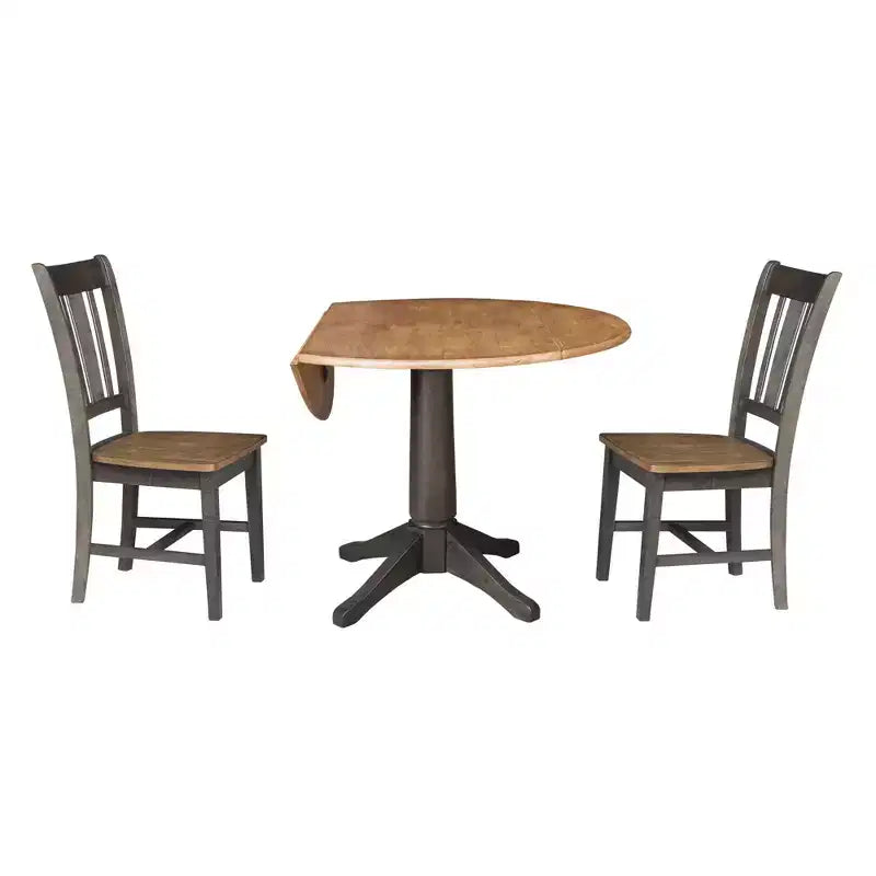 Tavolo da pranzo rotondo con doppia ribalta da 42" con 2 sedie con schienale a fascia - International Concepts: Compatto, Base a piedistallo