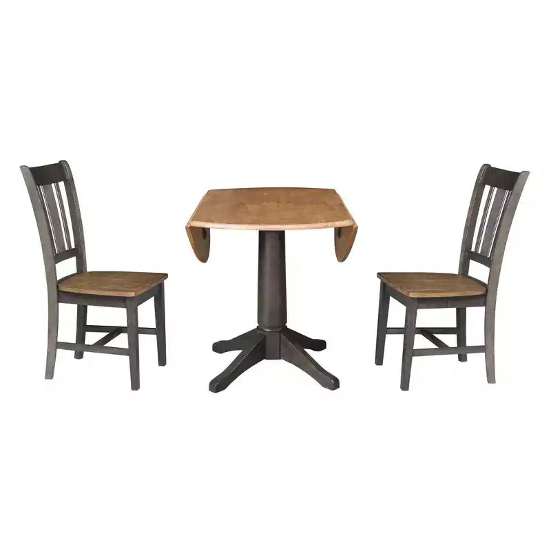 Tavolo da pranzo rotondo con doppia ribalta da 42" con 2 sedie con schienale a fascia - International Concepts: Compatto, Base a piedistallo